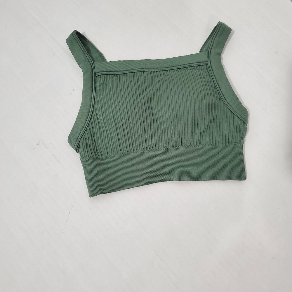 Olive Green Aerie Ribbed Bralette Padded Cropped Sports Bra Size XS